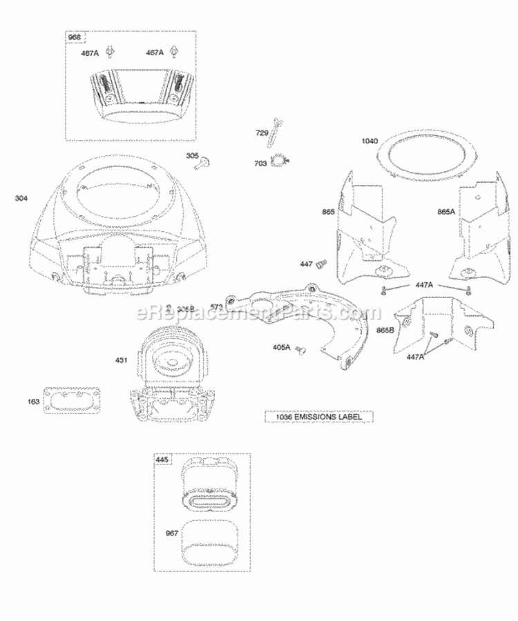 Air Cleaner Blower HousingShrouds Diagram and Parts List for 44N777-0114-B1  Briggs and Stratton Engine